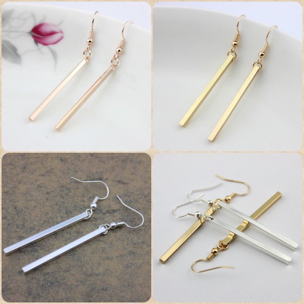 ROSE GOLD, SILVER & GOLD VERTICAL LONG BAR EARRINGS!! BNWT & EXCELLENT QUALITY!!